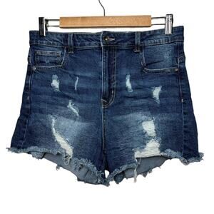 ARIYA Shorts Women's 11/30 Curvy High Rise Distressed Cut Offs Med Blue